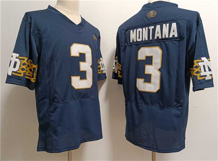 Mens Notre Dame Fighting Irish #3 Joe Montana Navy With Name Limited Stitched Jersey